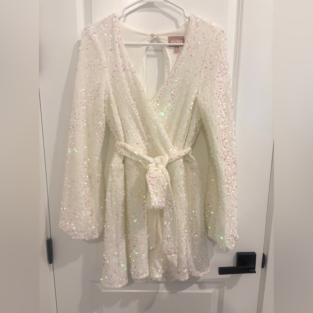 Show Me Your Mumu - Love on the Dance Floor White Sequin Romper, Size Large - Picture 7 of 16